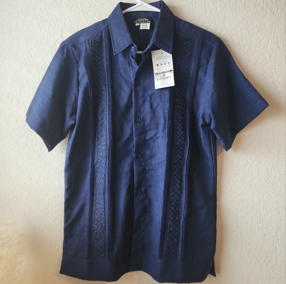 Men's Navy Linen And Silk Button Down